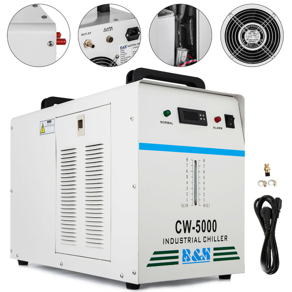 

CW-5000 Industrial Water Chiller Cooler for Cooling CO2 Glass Laser Tube Under 80W/100W of the Laser Engraving Tool