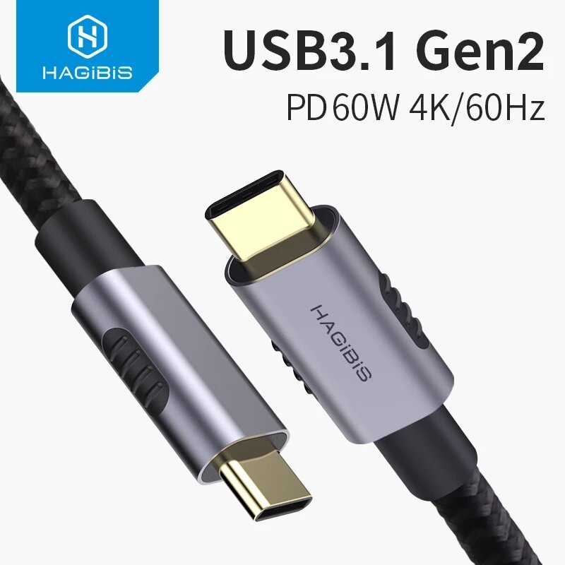 HAGIBIS 60 W USB-C naar USB-C Datakabel 3A 4 K / 60 Hz GEN2 Mannelijk naar PD Snel Oplaadsnoer voor 