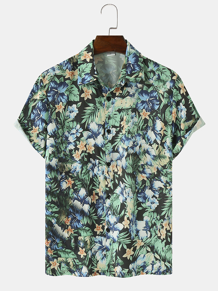 Heren allover bloemenprint Hawaiiaanse shirts met korte mouwen