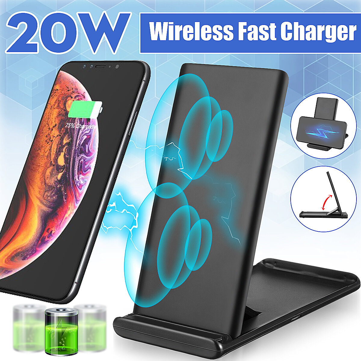 

Bakeey 20W Qi Wireless Fast Charger Charging Dock Station for iPhone 8 X 11 12 Series for Samsung Galaxy Note S20 ultra