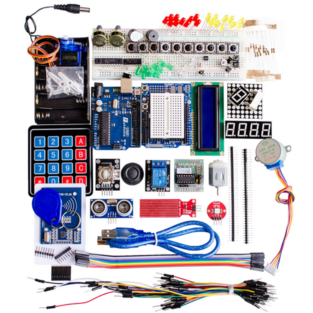 Starter Kit for Arduino UN0 R3 - UN0 R3 Breadboard and Holder Step Motor / Servo /1602 LCD / Jumper Wire/ UN0 R3(Arduino