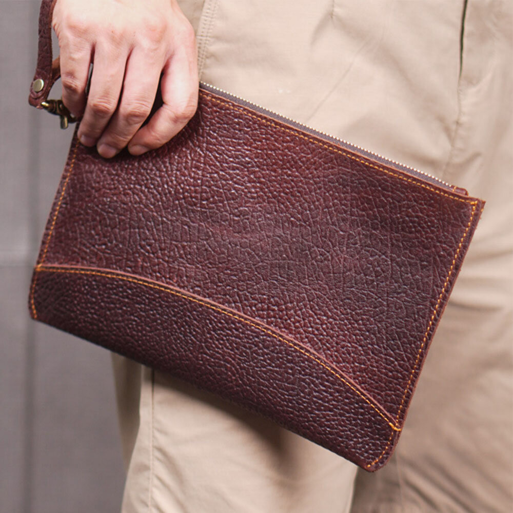 Men Genuine Leather Retro Long Clutch Bag Thin Simple 6.5 Inch Phone Bag Wallet