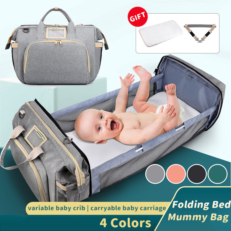 Multifunctionele 2-IN-1 Grote Capaciteit Opvouwbare Reizen Draagbare Baby Baby Crib Luier Macbook Opbergtas Rugzak