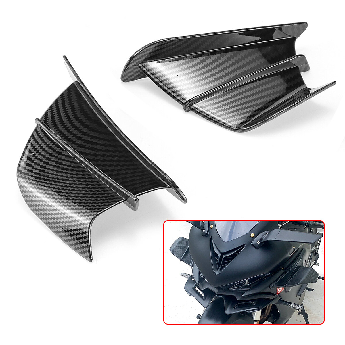 2 PCS Winglet Aerodynamic Wing Kit Carbon Fibre Spoiler Air Deflector for Motorcycle