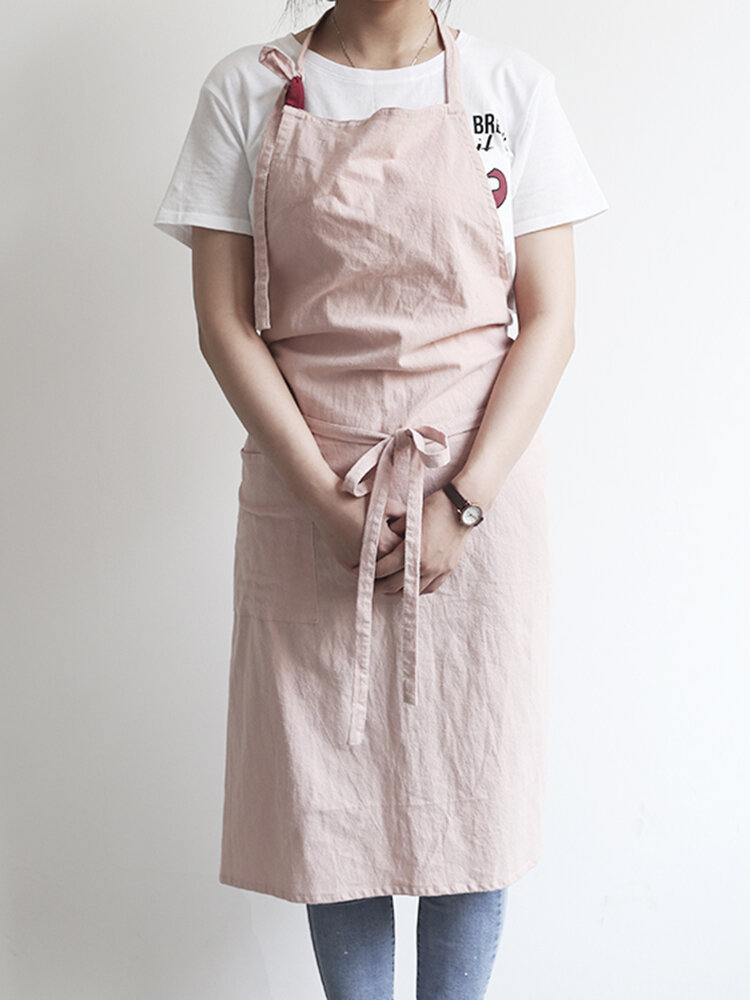 Japanse effen linnen vintage vintage overgooierjurk