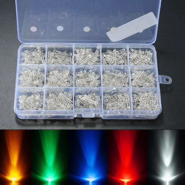 750Pcs 3mm Diodes LED Light Yellow Red Blue Green White Assortment DIY Kit