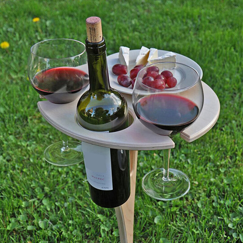 IPRee® Outdoor Drink Table Mini Drewniany Stojak Składany Okrągły Pulpit Łatwe Przenoszenie Meble Biurkowe Kubek Uchwyt Szklany Stół Piknikowy Party Camping Travel