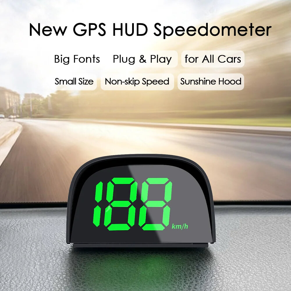 Green Light Universal Car Head-Up Display HUD GPS Speedometer Digital Speedometer Display Plug and Play for All Cars