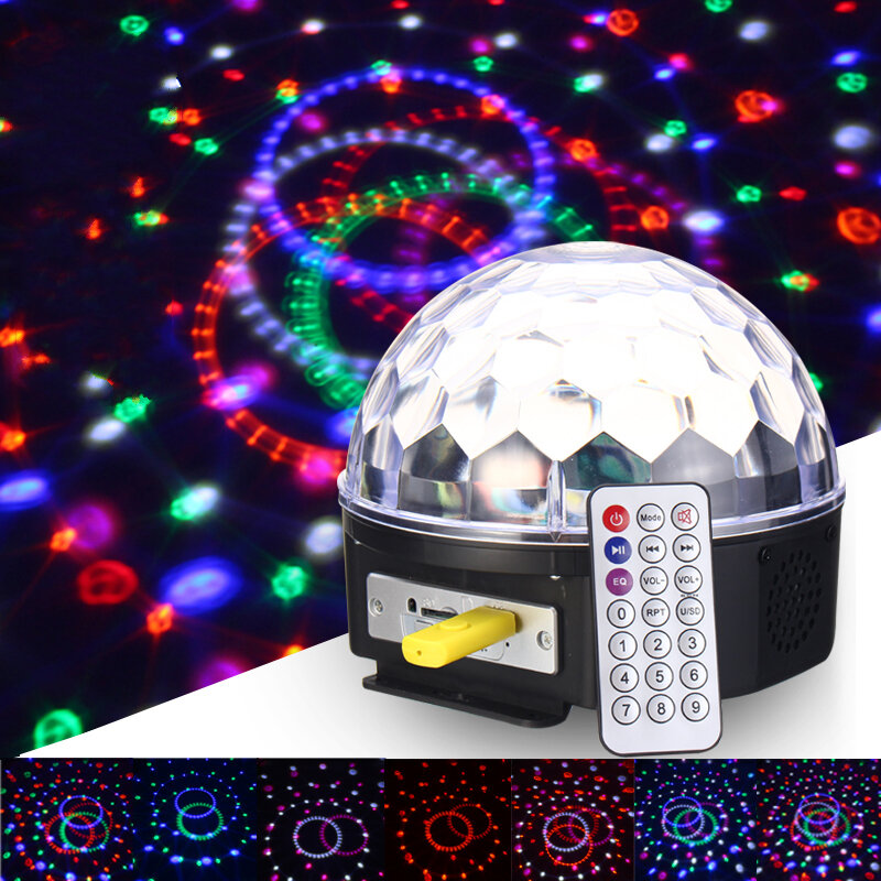 18W Crystal Ball Magic RGB LED المرحلة ضوء التحكم عن بعد مراقبة MP3 DJ Club Pub Disco Party Lamp AC100-240V