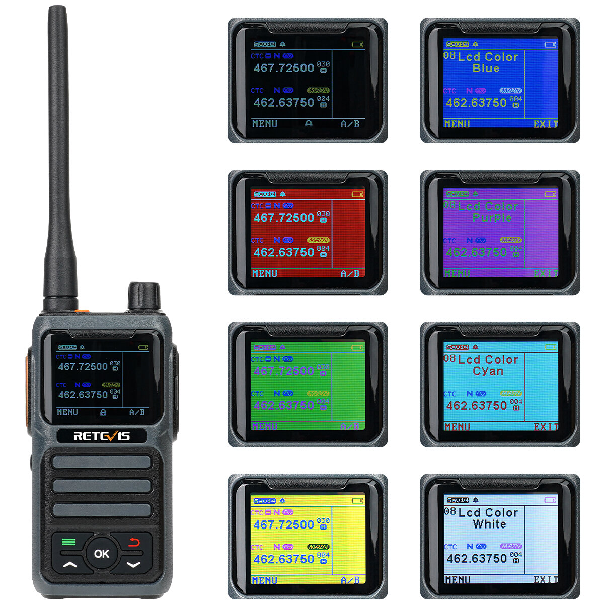 Retevis RB17P GMRS 30-kanaals walkie talkie met 1,7 inch dunne filmtransistor 8-kleuren achtergrondv