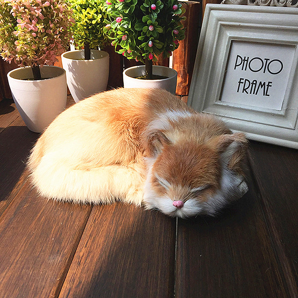 Realistic Cat Lifelike Plush Rabbit Fur Furry Animal Sleeping Synthetic Figurine 