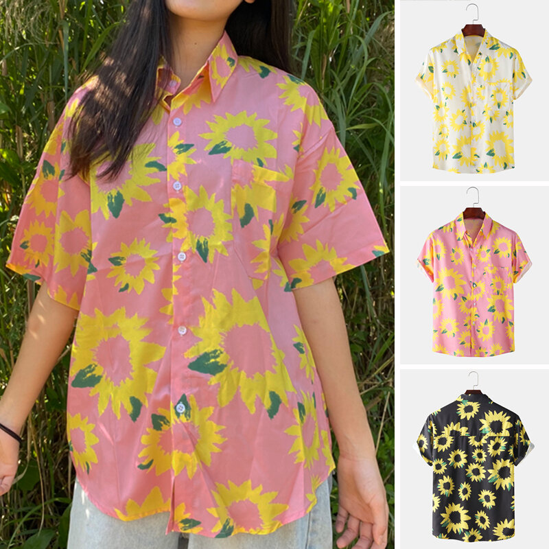 Hawaiian Casual Women Men T-shirt Loose Short Sleeve Holiday Beach Fancy Top Tee Summer Casual Shirts Hiking Travel