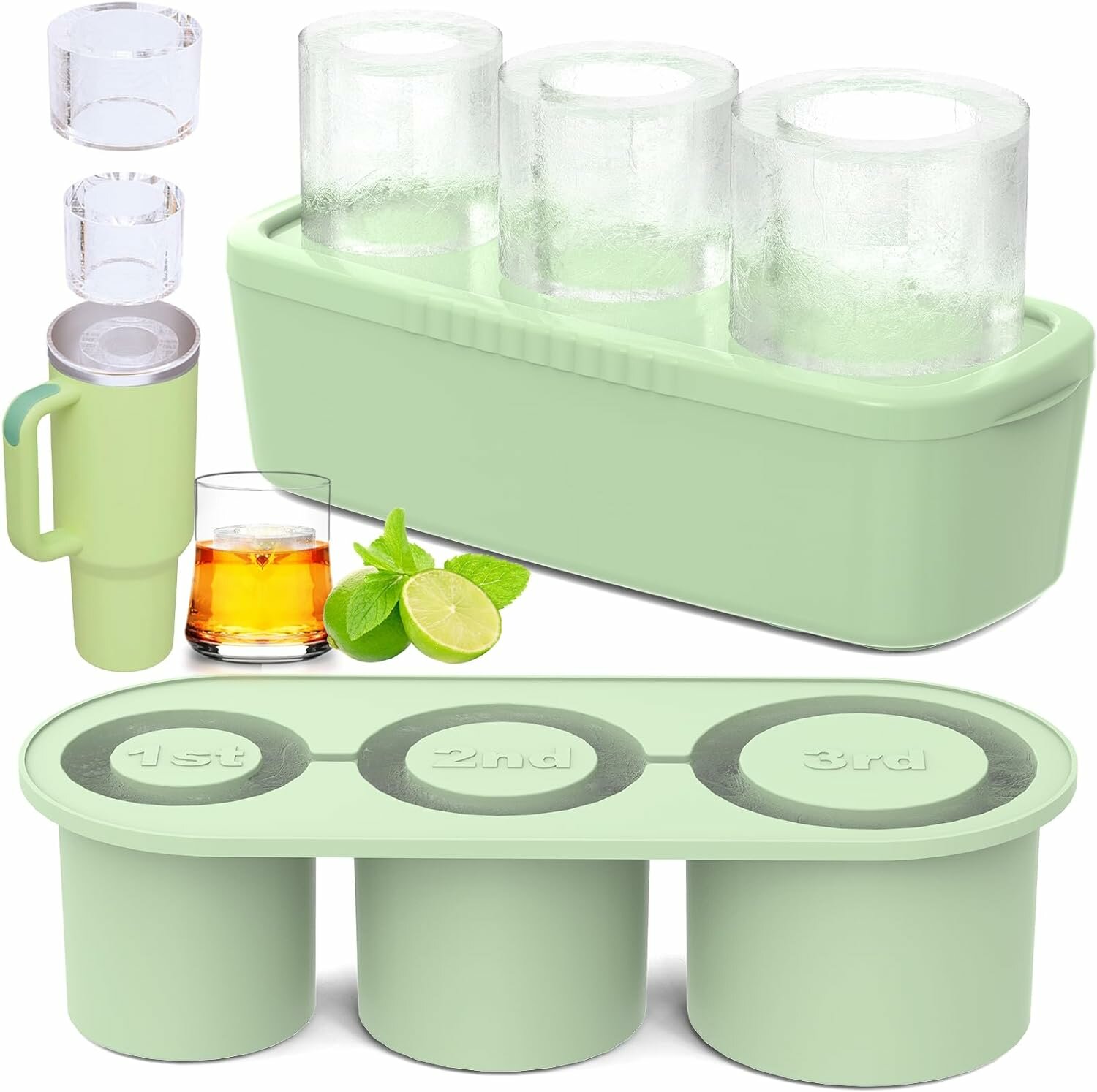 

3 Pcs Silicone Ice Cube Tray for Tumbler, Hollow Cylinder Ice Mold with Lid and Bin for Freezer Ice Drink Juice Whiskey