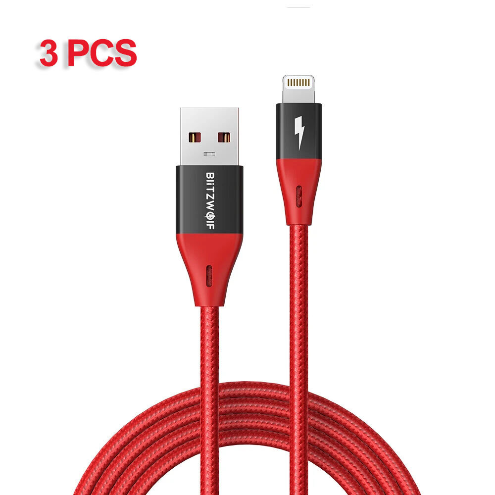 [3PCS] BlitzWolf BW-MF10 Pro 2.4A for Lightning to USB Cable With MFi Certified 1.8m/6ft For iPhone 