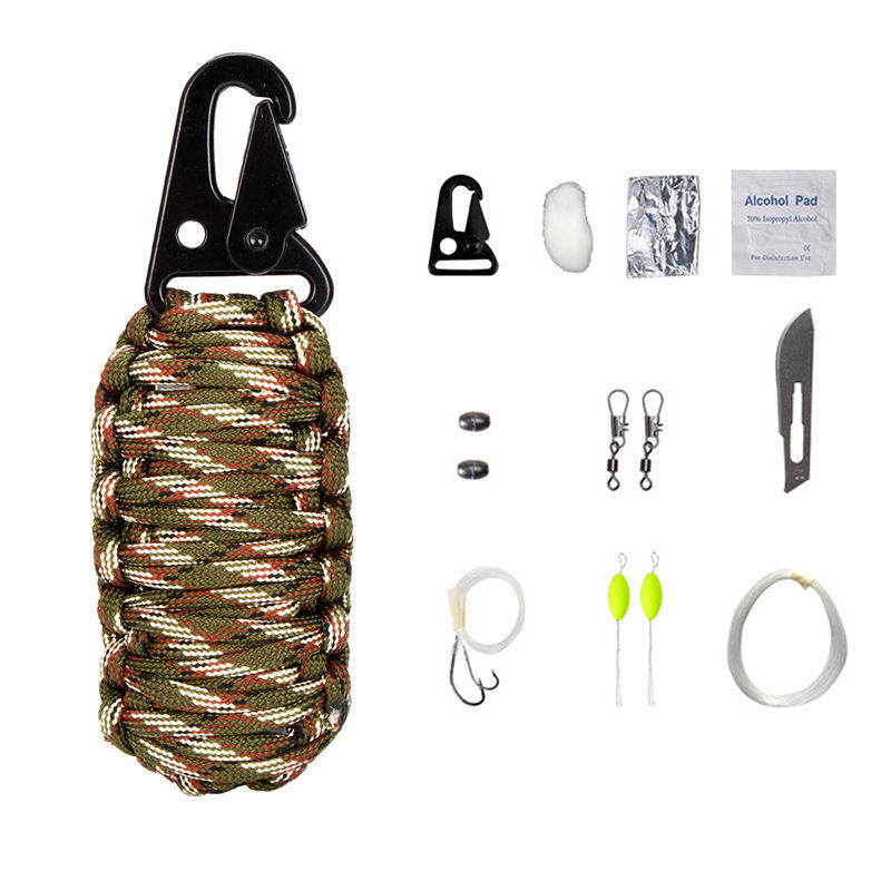 16Pcs Outdoor Paracord Kit Survival Rope Set Fishing Tools Camping Carabiner Emergency Gear