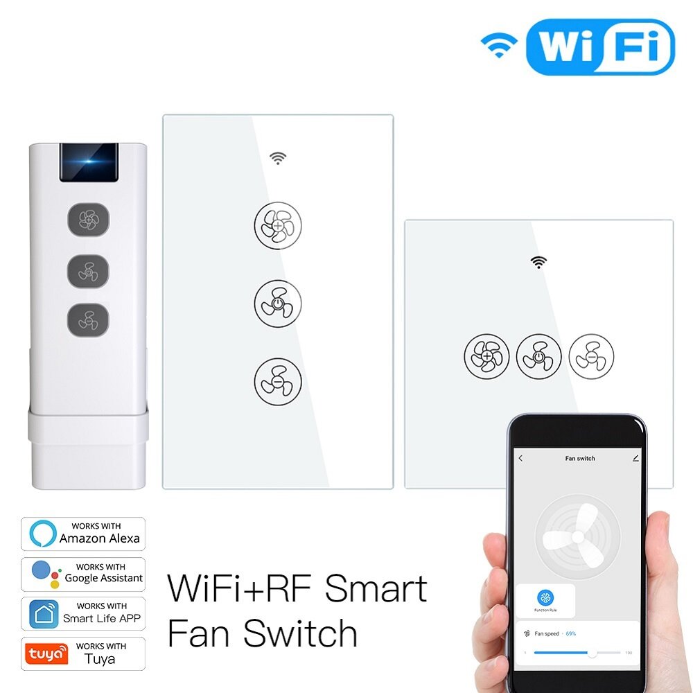 MoesHouse WiFi RF433 Smart Ceiling Fan Switch Smart Life/Tuya App 2/3 Way Control Wireless Remote Co