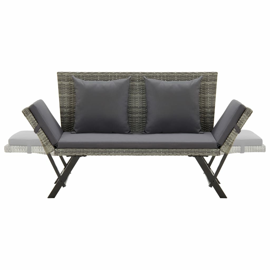

vidaXL Garden Bench with Cushions 69.3" Gray Poly Rattan