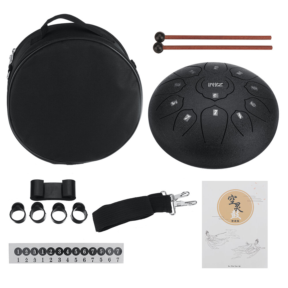 10 Inch Steel Tongue Drum 11 Notes Handpan Drum Tankdrum Instrument + Bag & Mallets
