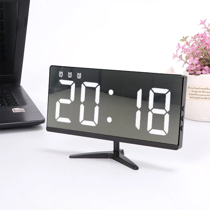 6615 Frameless Mirror Clock Touch Control Digital Alarm Clock LED Table Clock Electronic Time Date Temperature Display Office Home Decorations