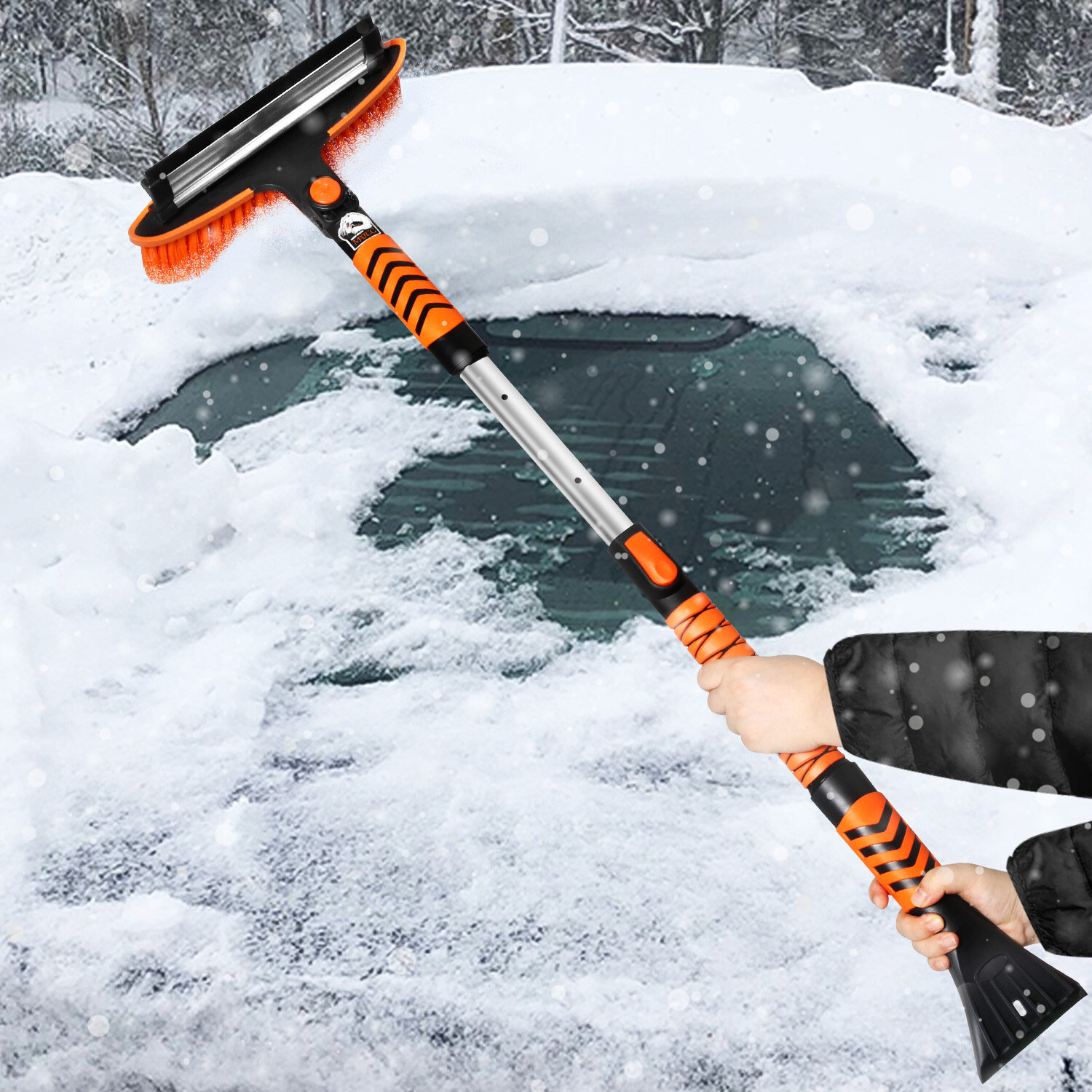 

MATCC 41'' Extendable 3 IN 1 Snow Brush Removable with Ice Scraper EVA Cotton Handle Detachable for Car Auto SUV Truck W