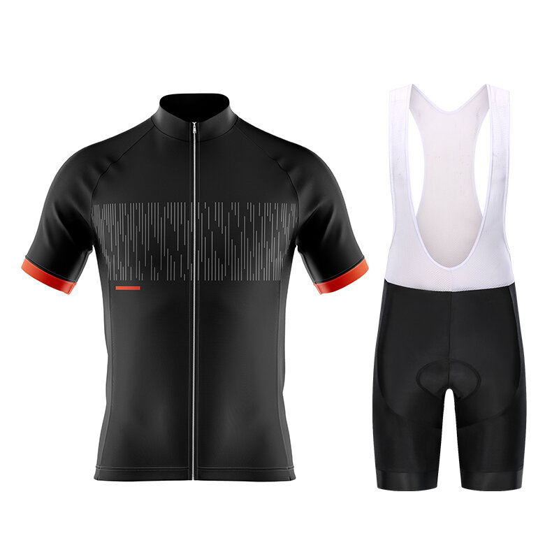 Bisiklet kıyafetleri setleri, dağ bisikletleri ve yol bisikletleri için nefes alabilen malzemelerden yapılmış askılı şort ve tişörtler içerir.