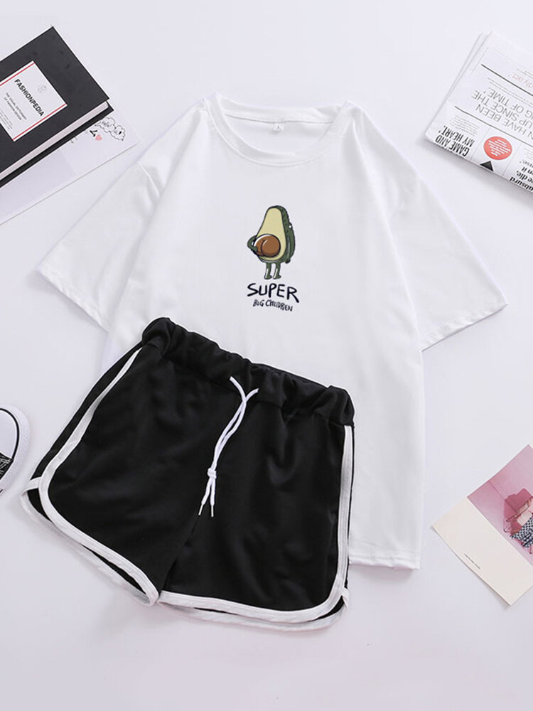 

Women Cute Avocado Print Pajamas Short Set Workout Sleepwear With Sports Shorts