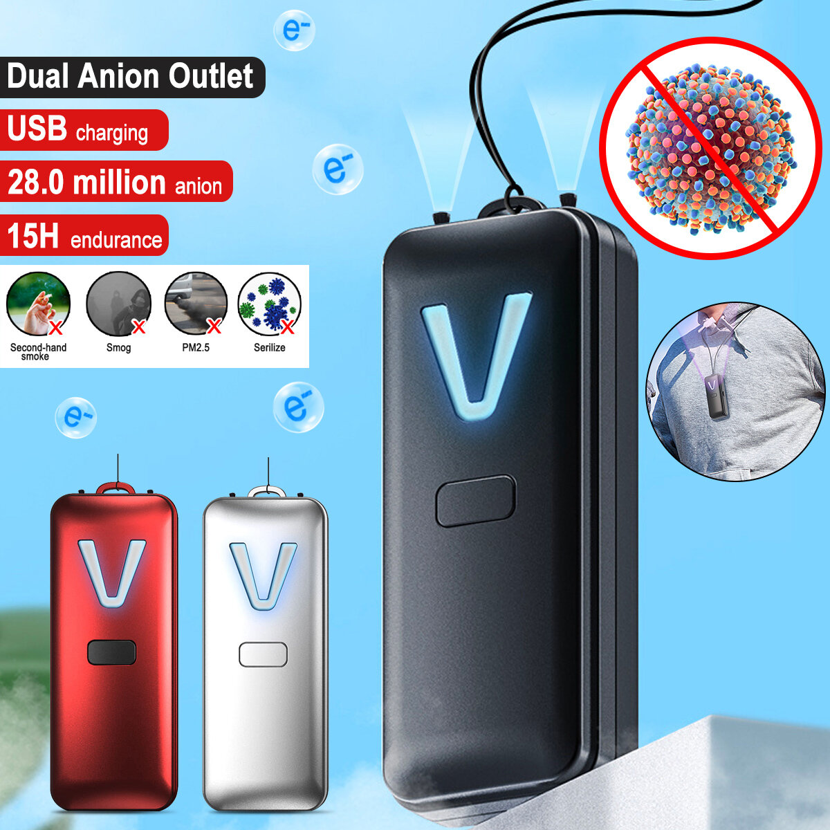 Mini USB Air Cleaner Negative Ion Generator Anion Portable Wearable Air Purifier Ionizer For PM2.5 Dust Pollen Mite Smok