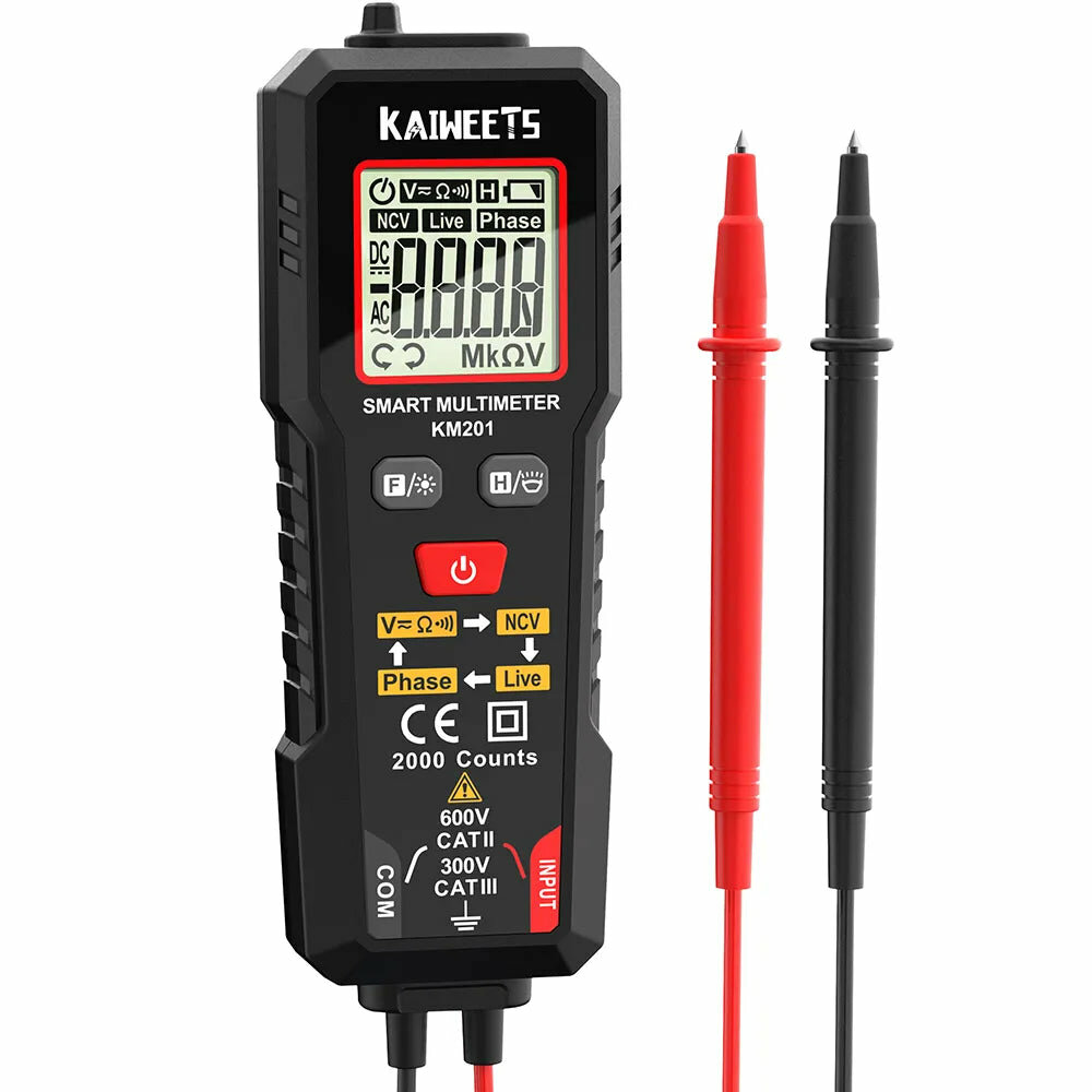 

US EU Direct KAIWEETS KM201 Digital Multimeter True-RMS 2000 Counts - Measures Up to 600V AC/DC Voltage Resistance Frequ