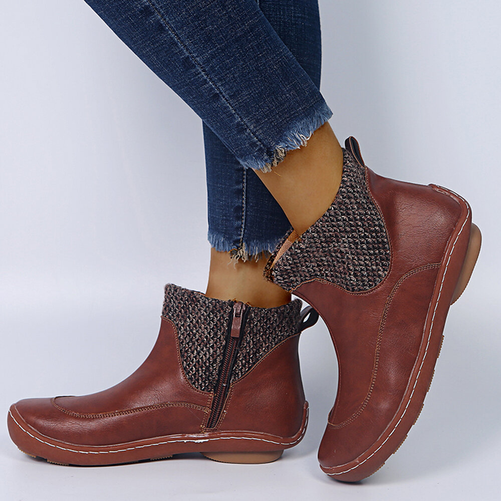50% OFF on Plus Size Women Comfortable Splicing Round Toe Short Zipper Desert Boots