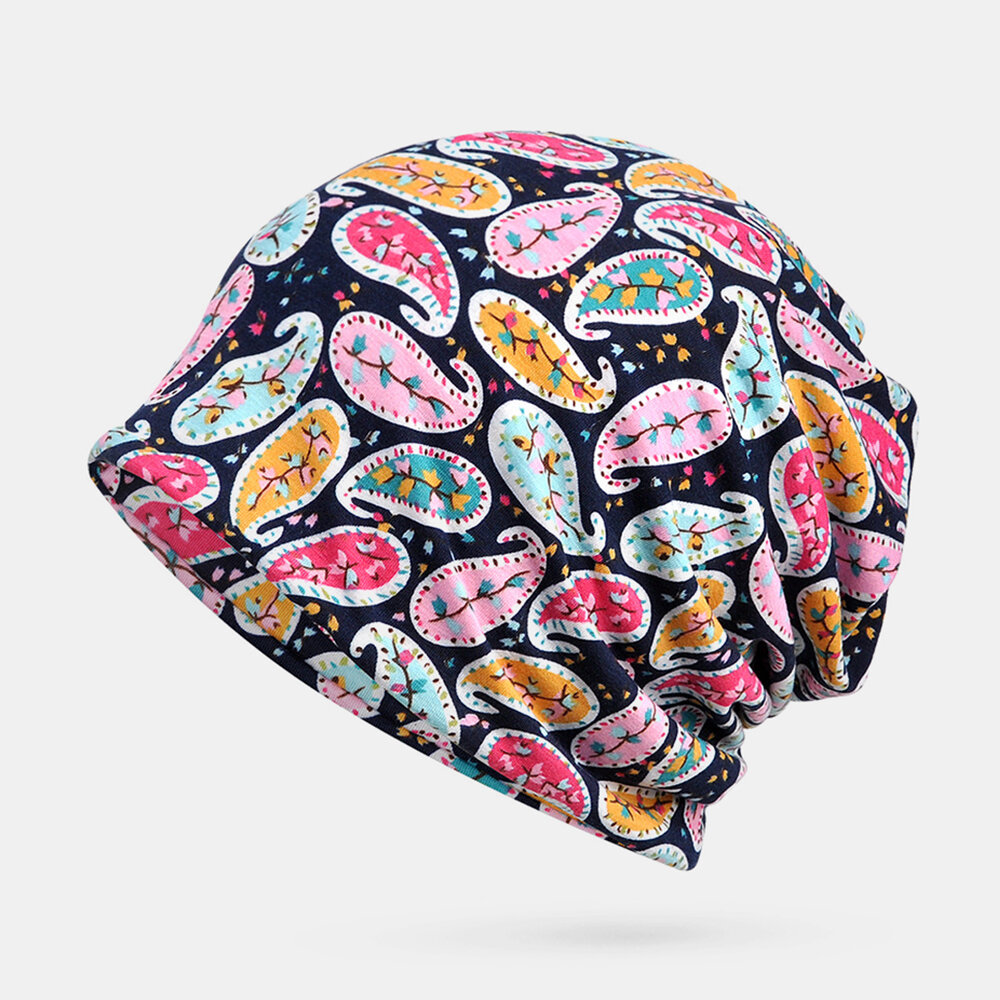 Women Cotton Multi-purpose Printing Beanie Cap Neck Gaiter Face Shield Hats Bandana