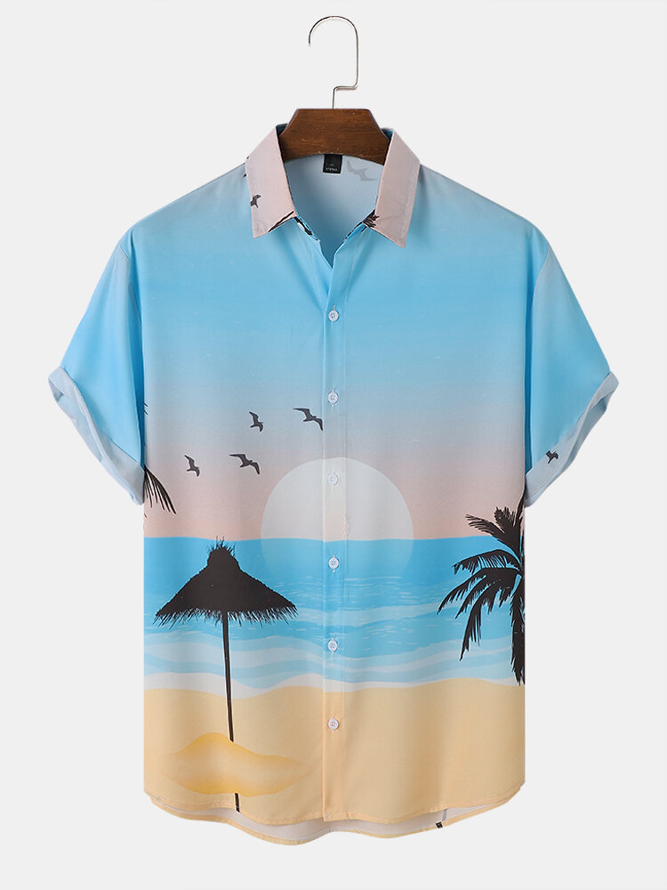 Men Landscape Hawaii Style Casual Skin Friendly All Matched Soft Shirts
