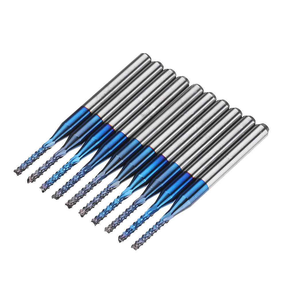 Drillpro 10st 1.1-1.5mm Blauwe NACO-gecoate PCB-bits Carbide-graveerfrees voor CNC-gereedschap Roter