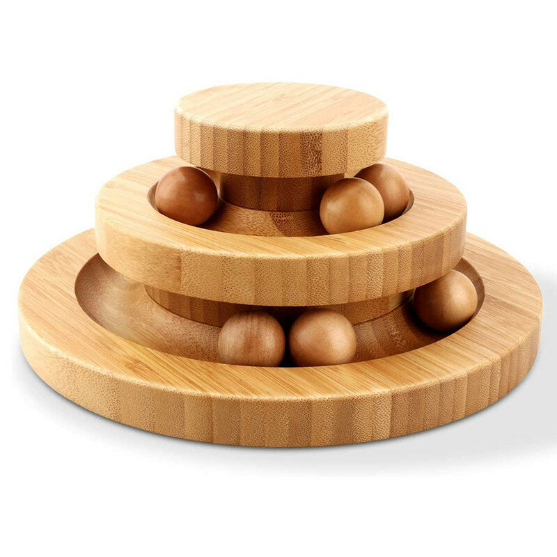 

Two-layer Track Interactive Cat Toy Turntable with 6 Balls Unique Deisign Natural Bamboo Material Safe for Cats Free Ins