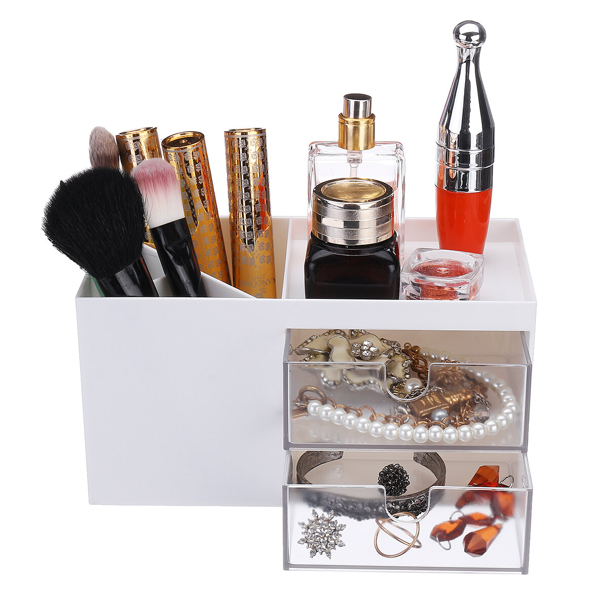 Desktop Cosmetic Storage Box with Drawer Large Capacity Makeup Brush Drawer Holder Jewelry Lipstick Sundry Organizer