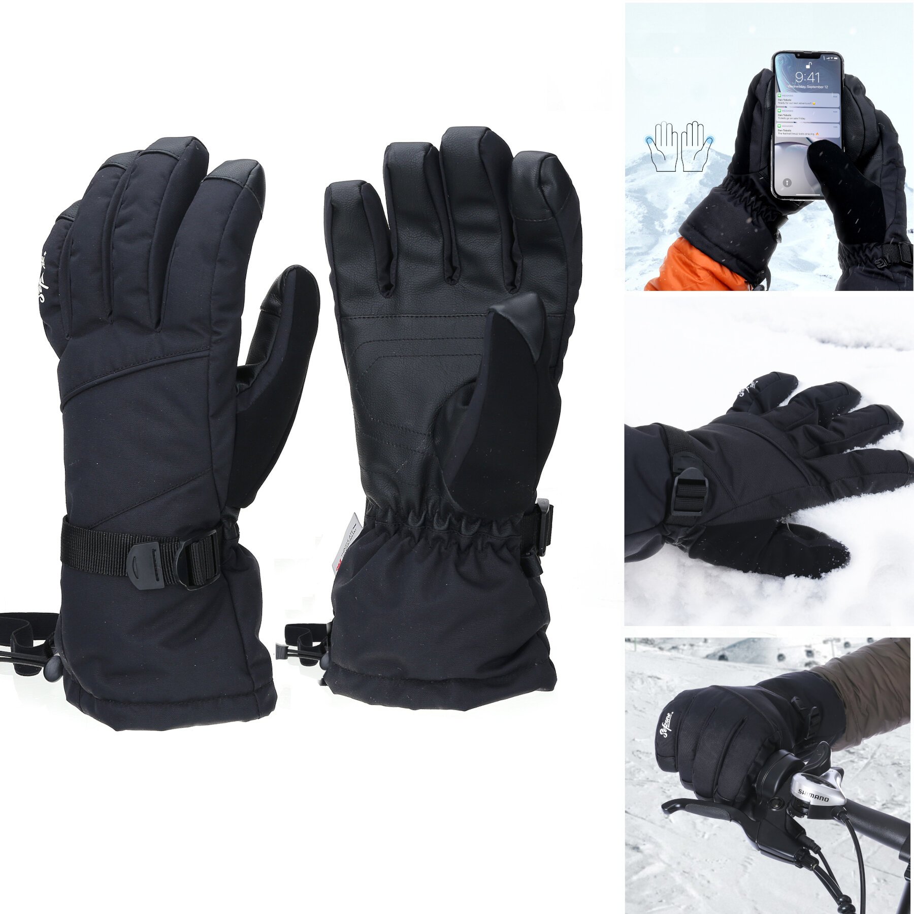 Gants d'hiver unisex Sefzone avec écran tactile, coupe-vent et imperméables pour le ski, le cyclisme, l'escalade en plein air, la conduite