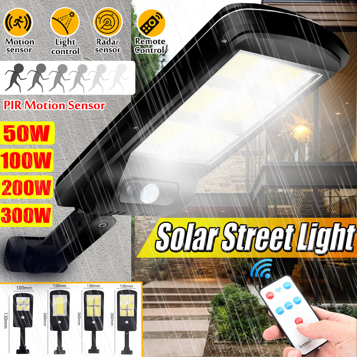 Zonne-energie LED COB Street Light PIR Bewegingssensor Buiten Tuin Wandlamp + Afstandsbediening
