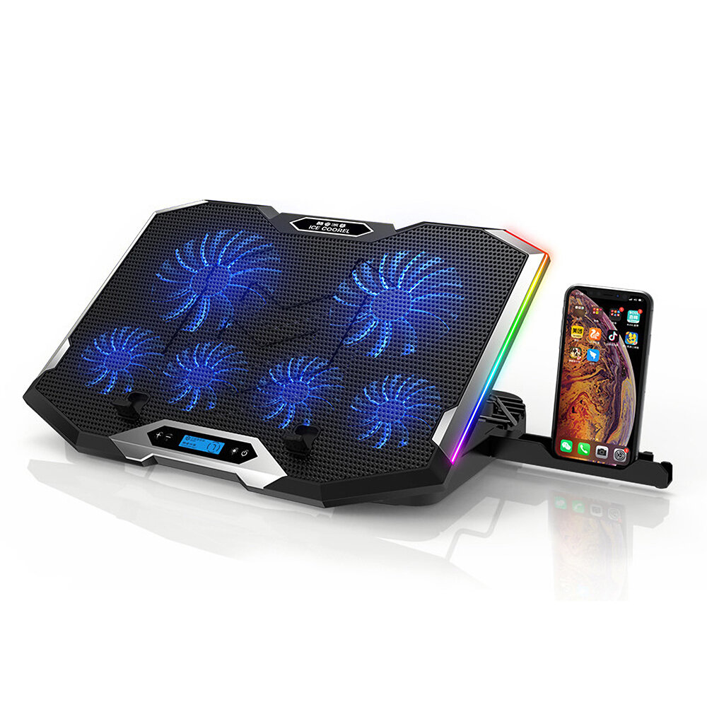 

ICE COOREL Gaming Laptop Cooler RGB Cooling Pad Radiator USB 6 Fans Computer Stand with Mobile Phone Holder for Under 21