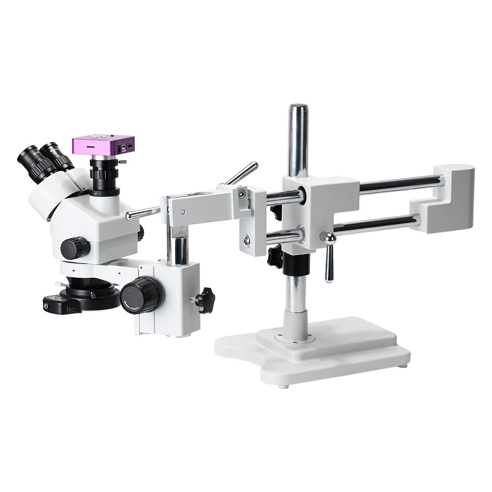 

HAYEAR 3.5X 90XSimul-Focal Double Boom Stand Trinocular Stereo Zoom Microscope 51MP 2K HDMI USB Camera 144 LED Light M