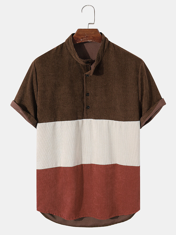 Heren patchwork corduroy knoopzak casual shirts
