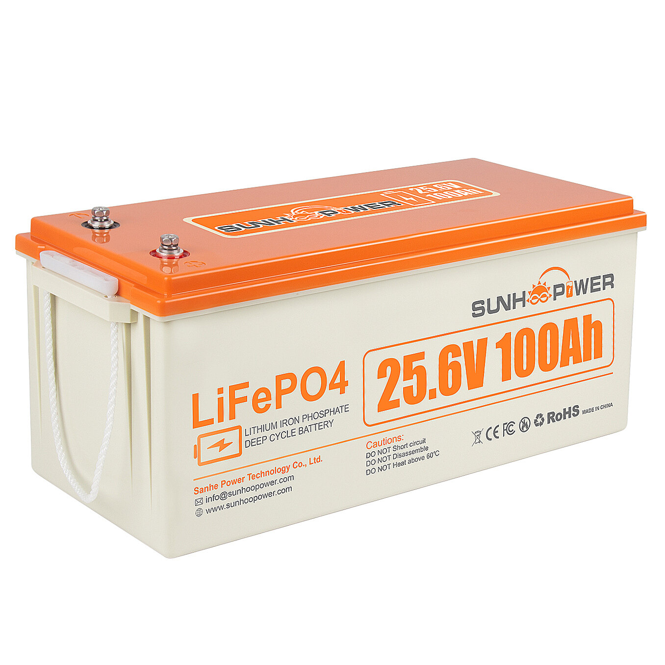 [EU Direct] SUNHOOPOWER 24V 100AH LiFePO4 Battery, 2560Wh Rechargeable Lithium Battery Built-in 100A BMS, Self-Discharge