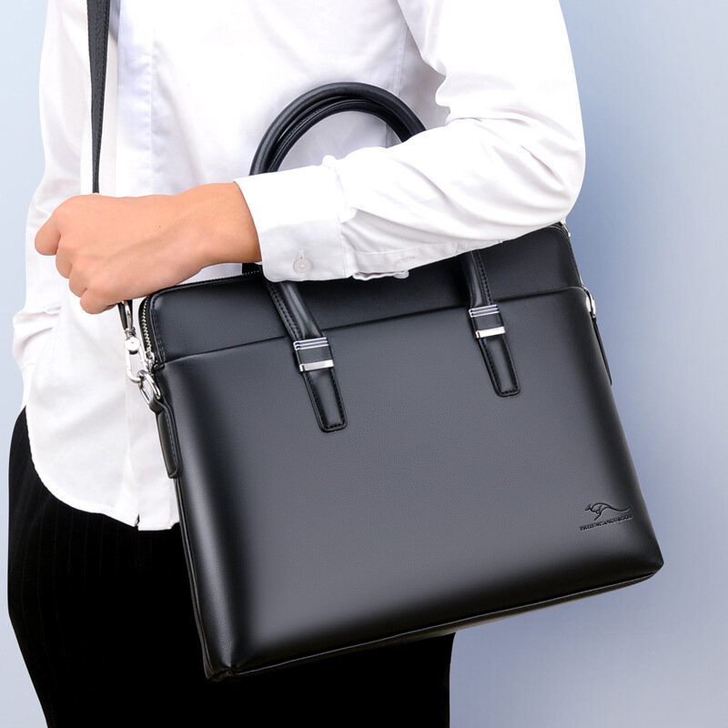 

14 inch Business Casual Men PU Leather Macbook Tablet PC Laptop Storage Crossbody Shoulder Bag Handbag Briefcases