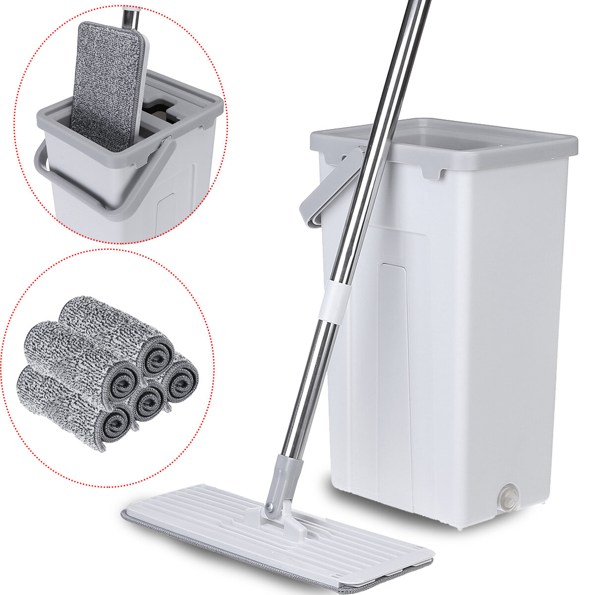 

Flat Squeeze Mop Bucket Free Washing Self Cleaning Microfiber Pads Cleaner Home Cleaning Tools Set