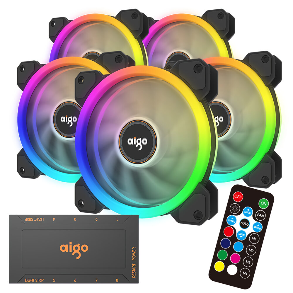 

Aigo DR12 120mm RGB PC Case Cooling Fan LED Adjustable Color Quiet Remote Control Computer CPU Cooler Radiator 2019 Vers