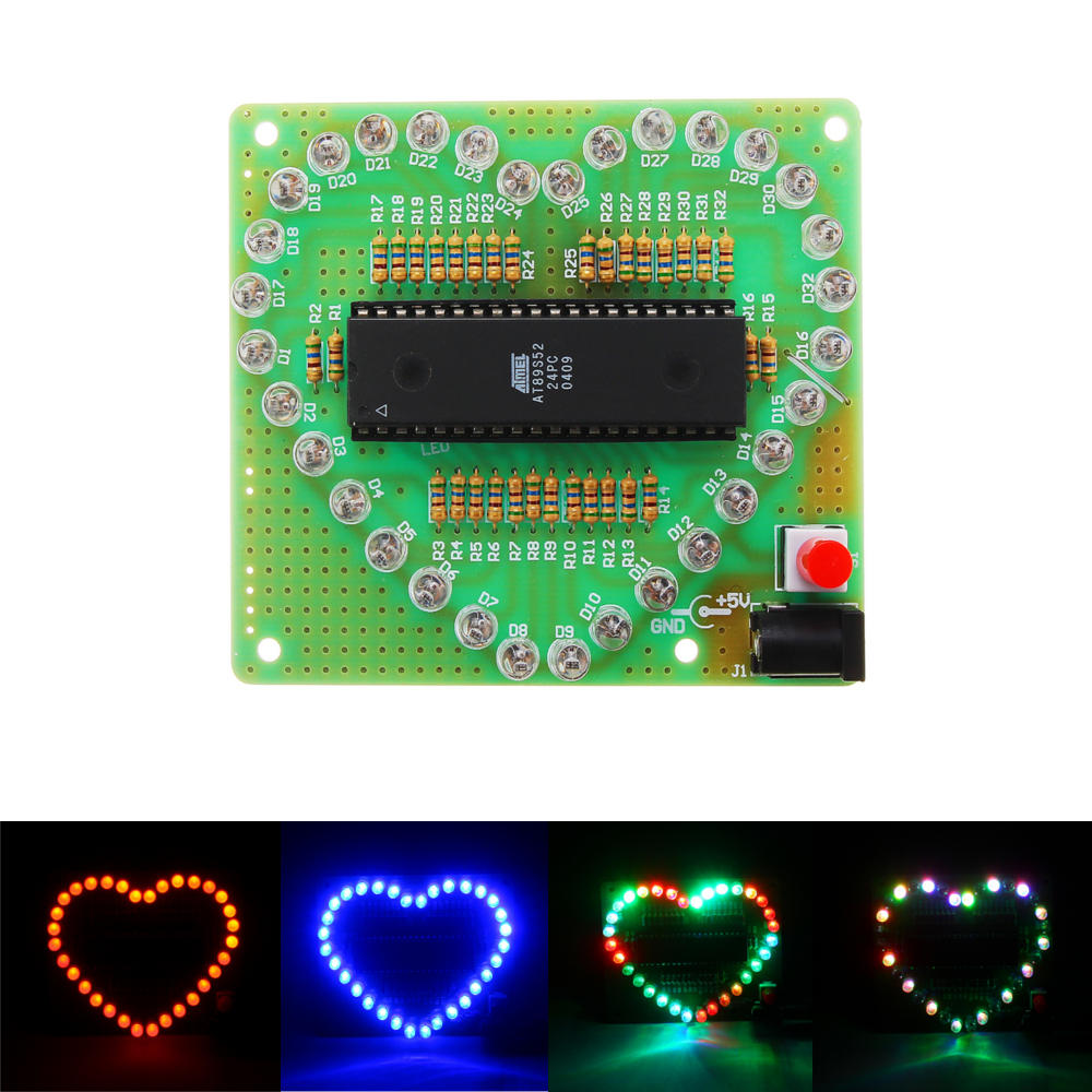 Gemonteerd 51 MCU hartvormig lichtwater LED knipperlicht Elektronisch bord Geen Shell