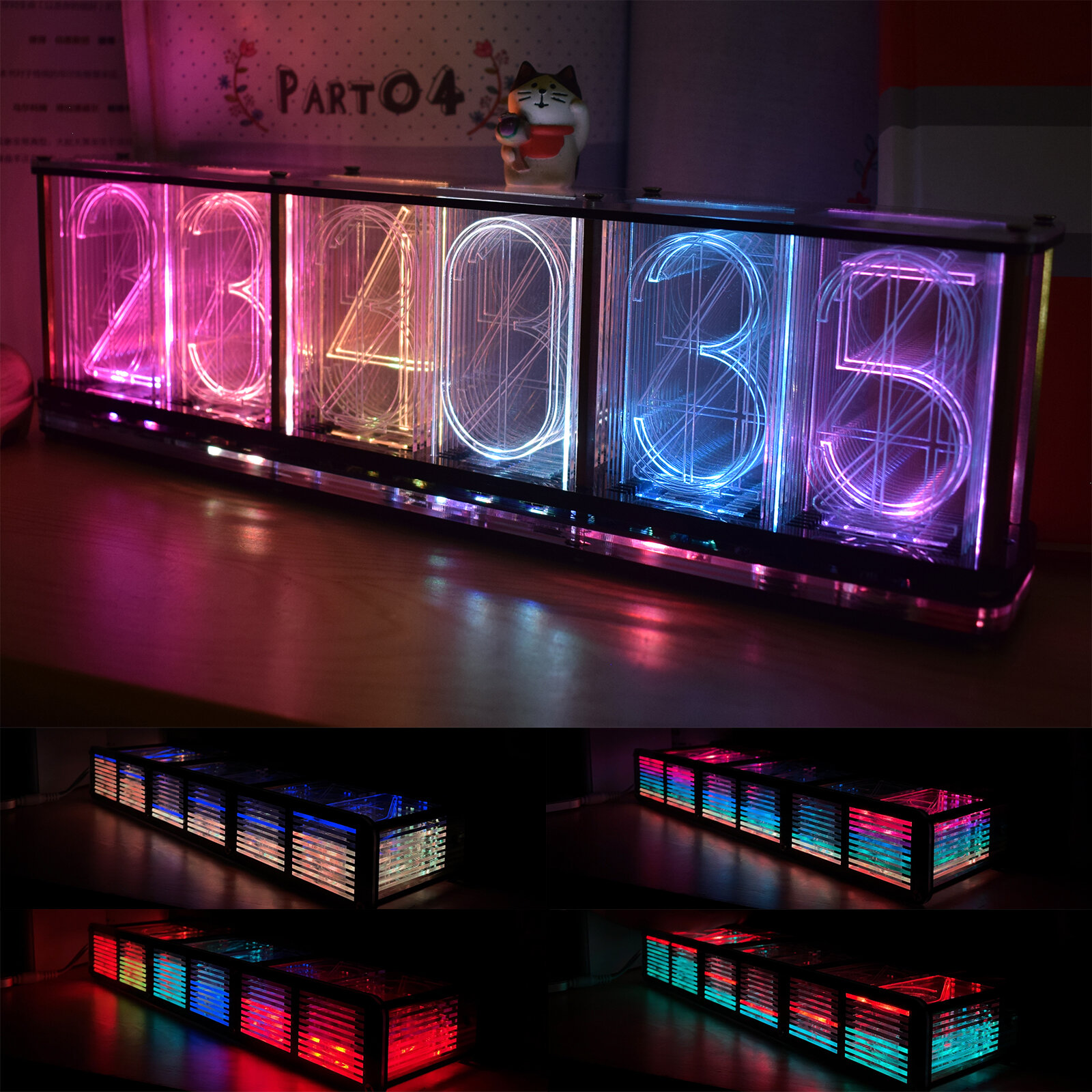 Geekcreit? Groter Display DIY Imiteer Glow Clock Kit Full Color RGB Glow Tube Clock LED Muziek Spect