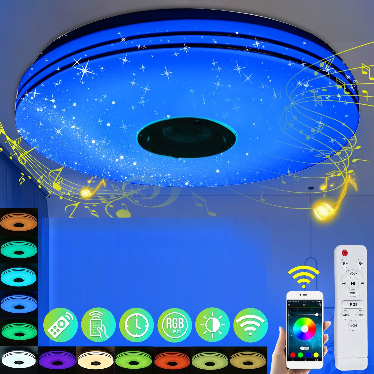 33cm LED Ceiling Light RGB bluetooth Music Speaker Dimmable Lamp APP Remote