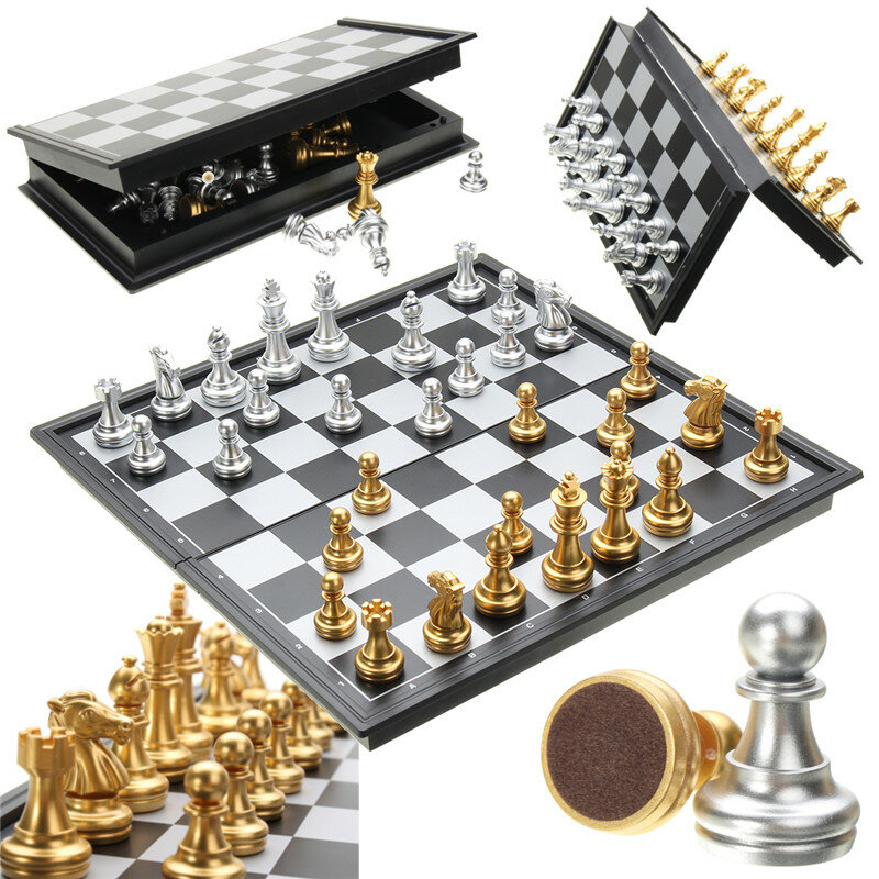 Schaakspel Zilveren Gouden Stukken Vouwende Magnetische Opvouwbare Board Contemporary Set