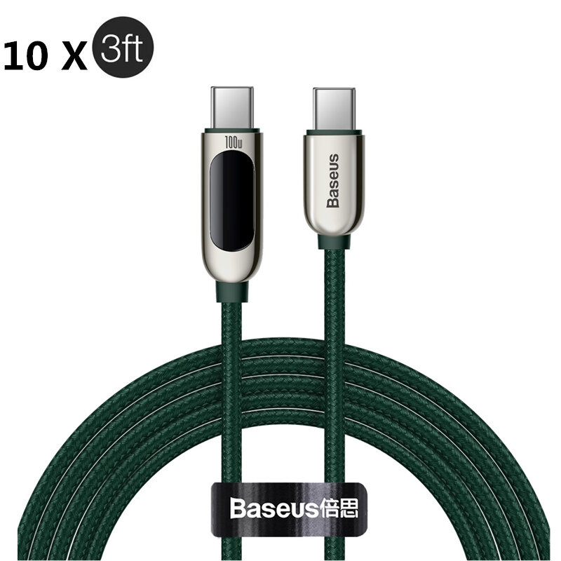 [10 Pack] Baseus 100W LED-display Type-C tot Type-C PD Stroomvoorziening Groene kabel E-mark Chip Sn
