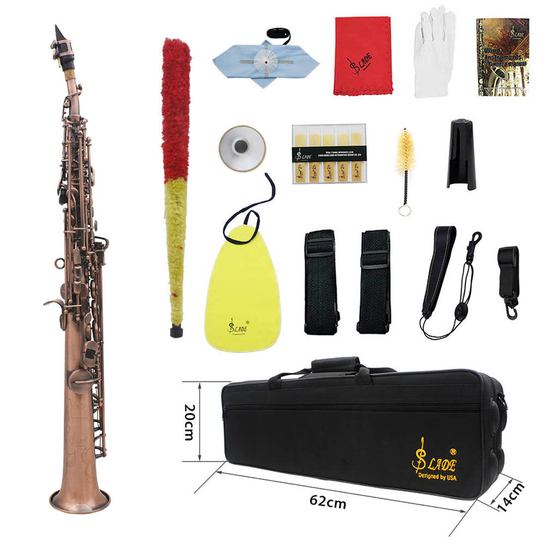 SLADE Red Bronze Straight Bb Soprano Saxophone Sax Woodwind Instrument Abalone Shell Key Carve Patte