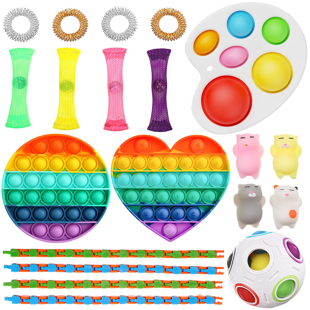 CHARMINER 4/20Pcs Colorful Fidget Toy Set Rainbow Squeeze Widget Stress Relief Antistress Bubble Fidget Sensory Toy Arti
